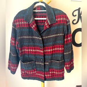 Tribal Pattern Wool Blend Women’s Jacket Size Large Button Front